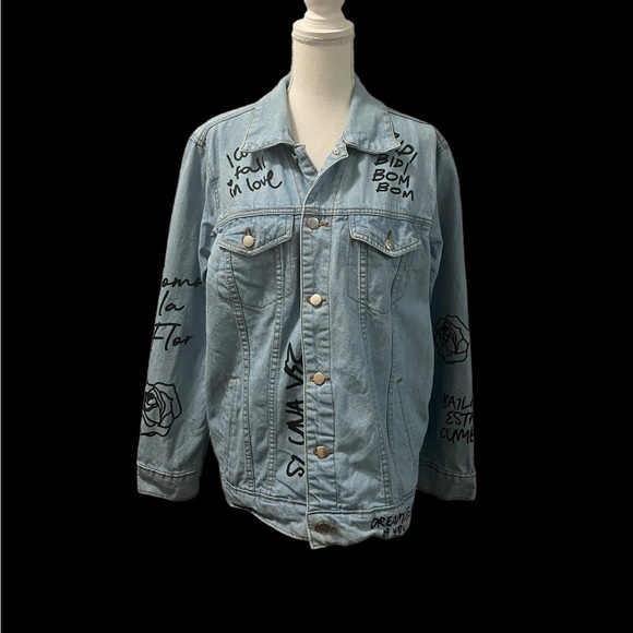 Selena Q Merchandise Song Titles Graphic Denim Jacket RARE SM Pockets - Picture 2 of 13